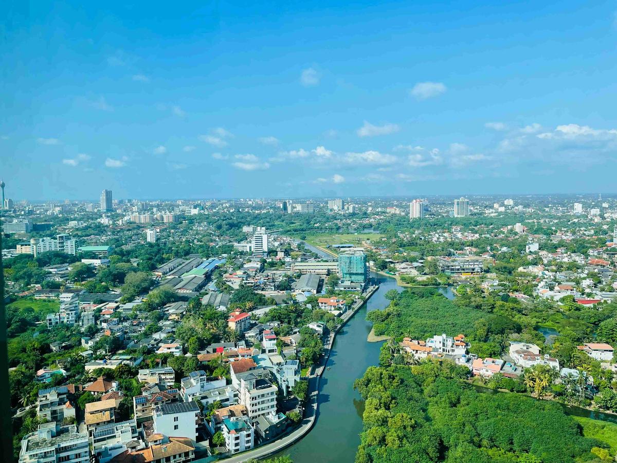 Aerial View of Cityscape with River