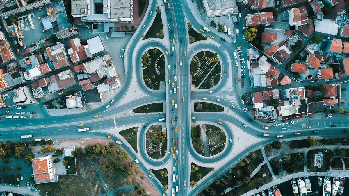 Aerial View of Intricate Road Interchange