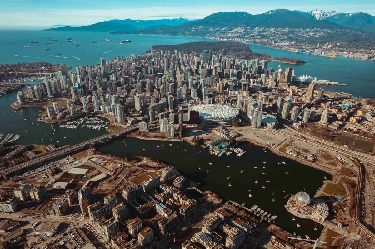 Aerial View of Vancouver Skyline and Harbor