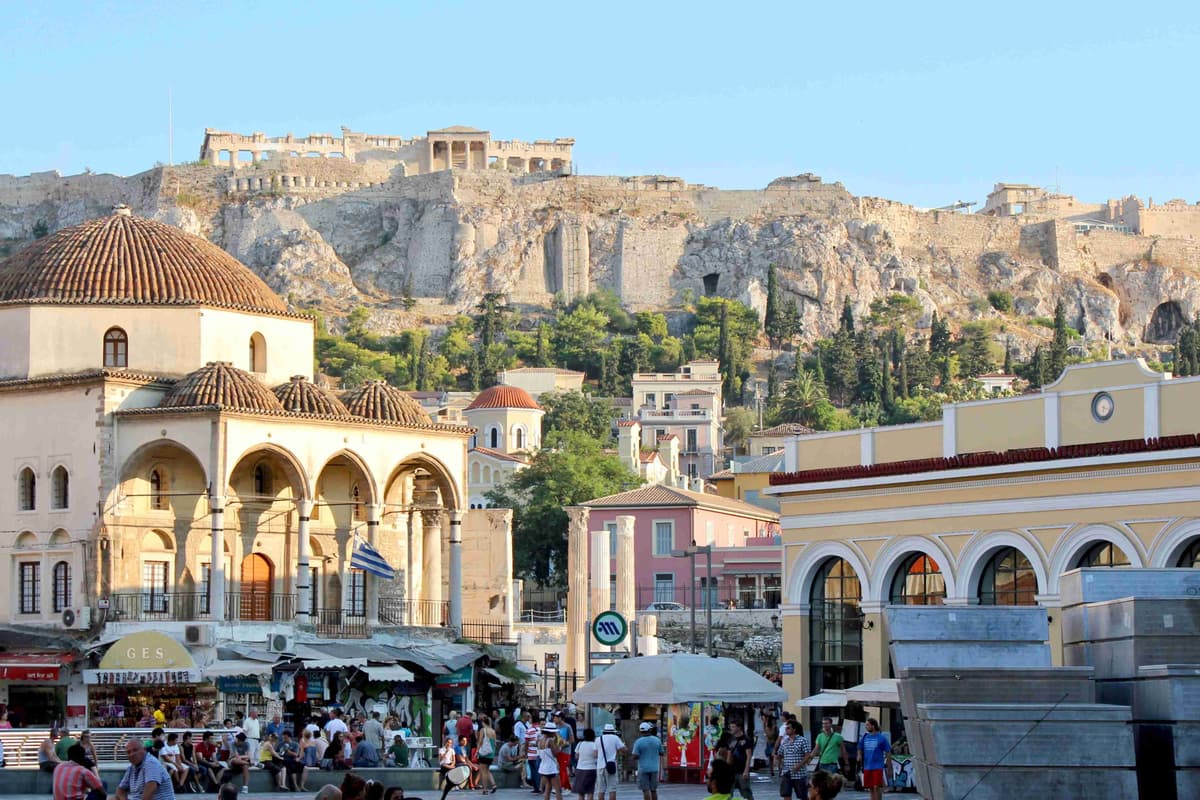 Athens Monastiraki Square with Acropolis Backdrop