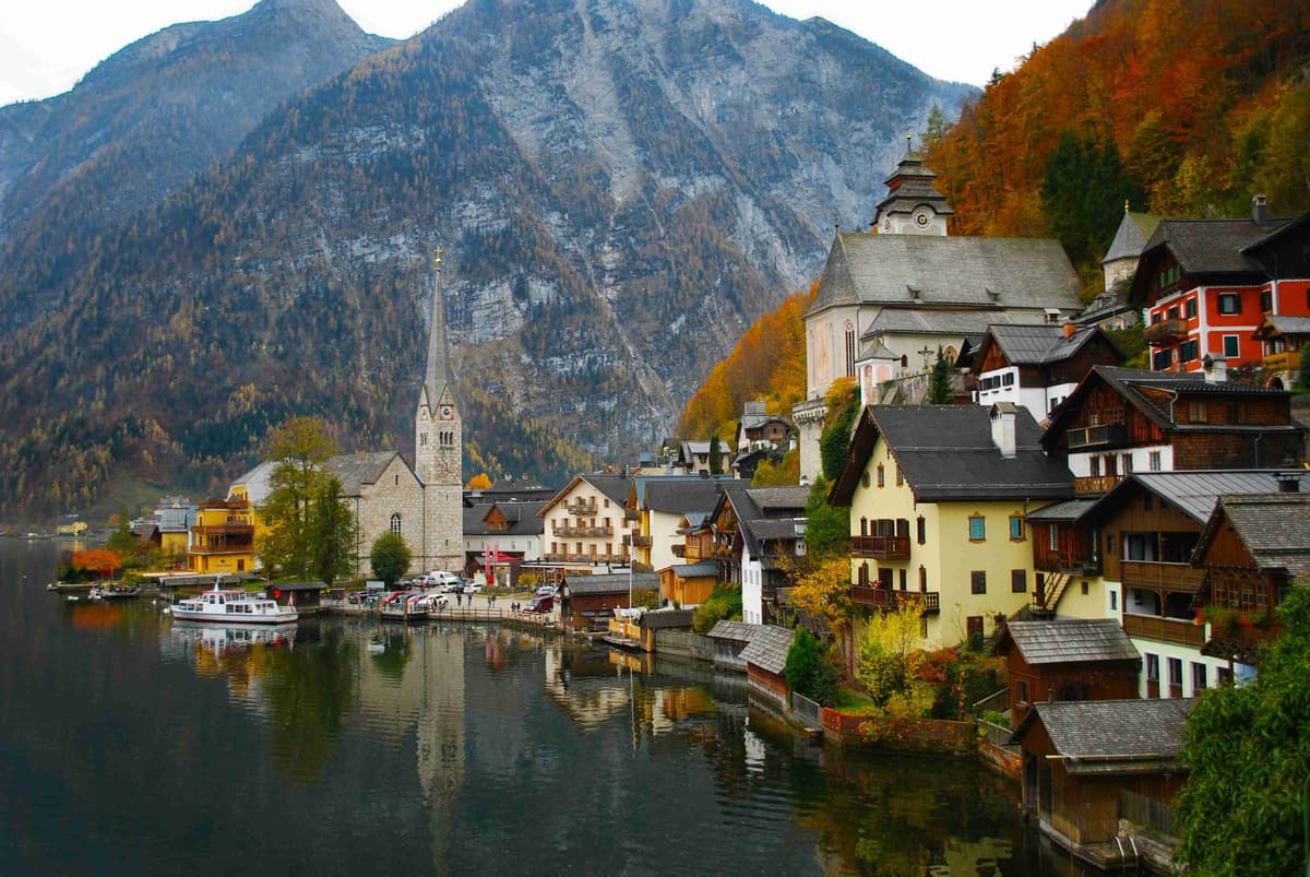 Autumn Ambiance in Alpine Village by the Lake