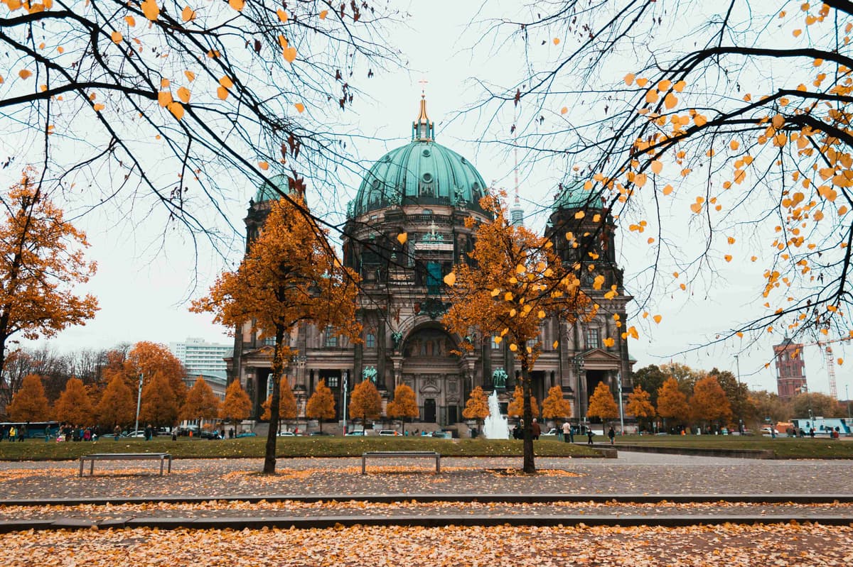 Berlin Cathedral with Autumn Leaves