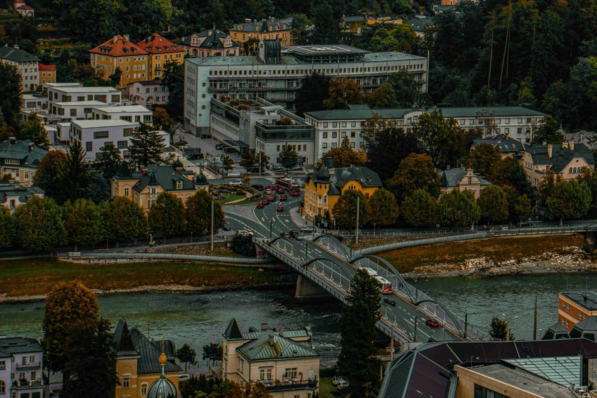 Bridge Over River in Salzburg Twilight