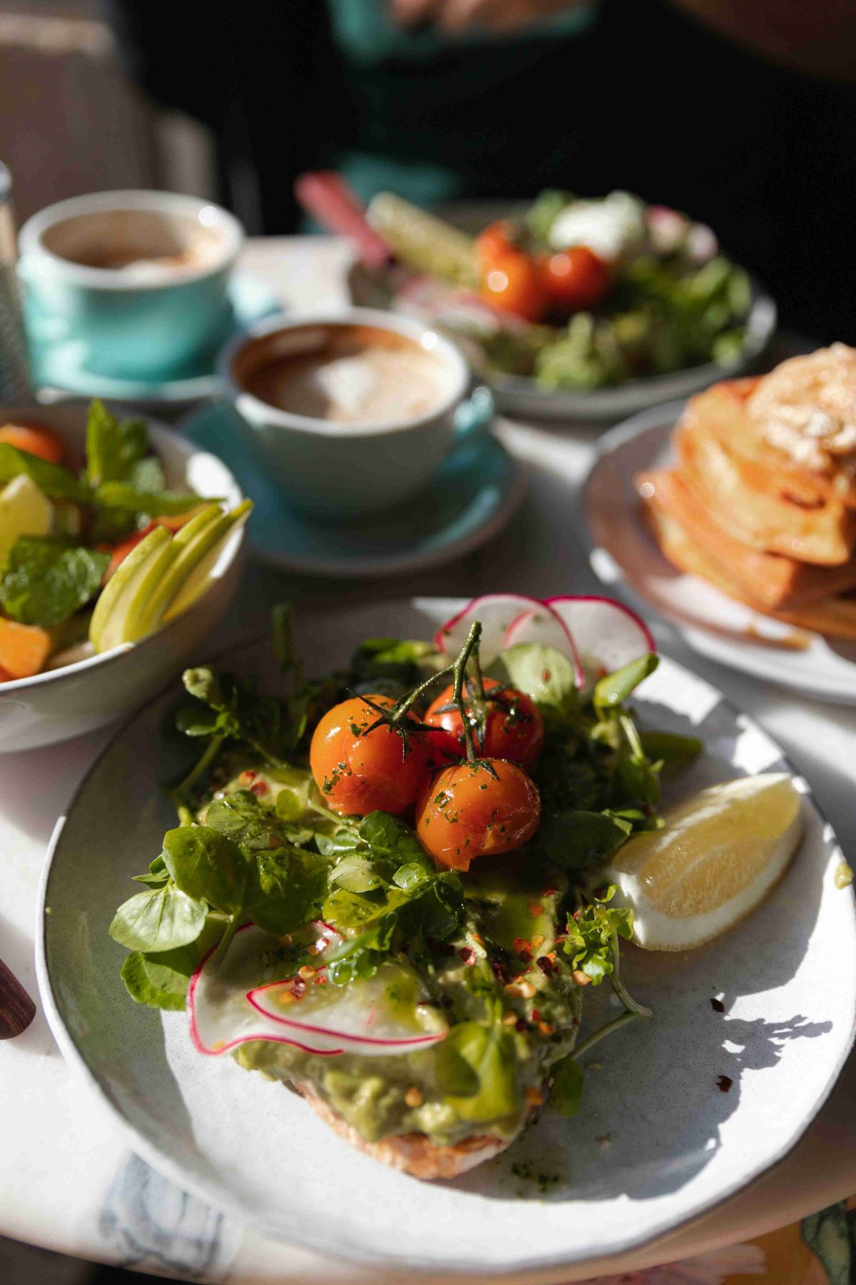 Brunch Table with Avocado Toast and Coffee