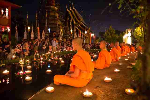 Loy Krathong festival with monks