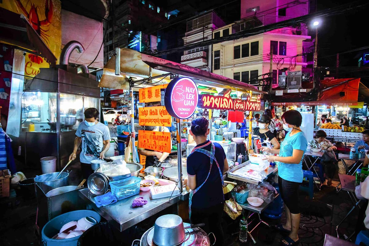 Busy Thai Street Food Market at Night