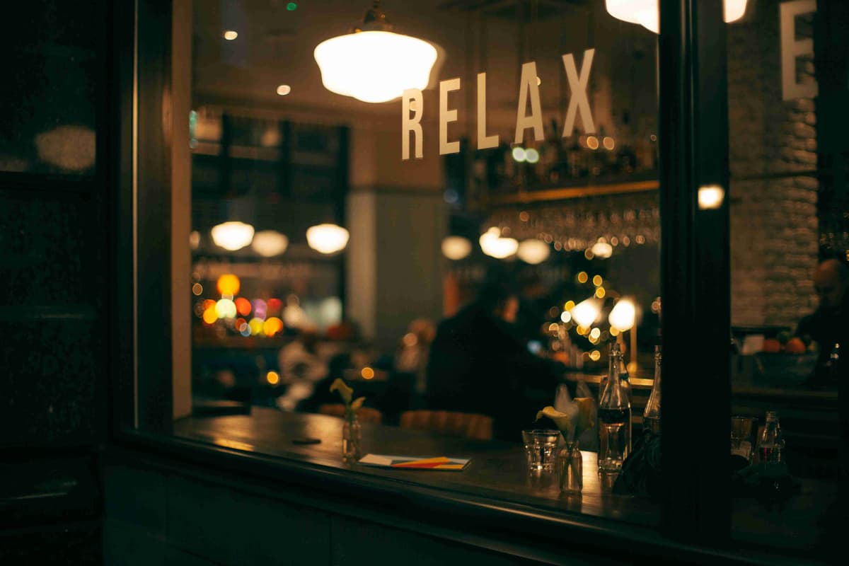 Cafe Window with Relax Sign