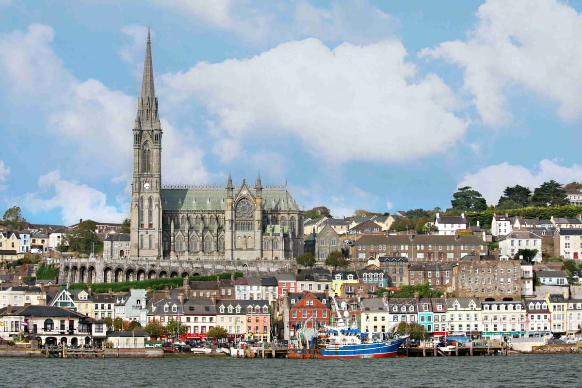 Cathedral Overlooking Colorful Waterfront Houses