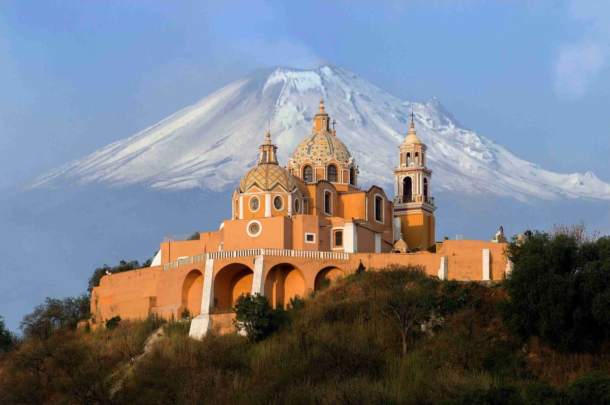 Church Against Volcano Backdrop