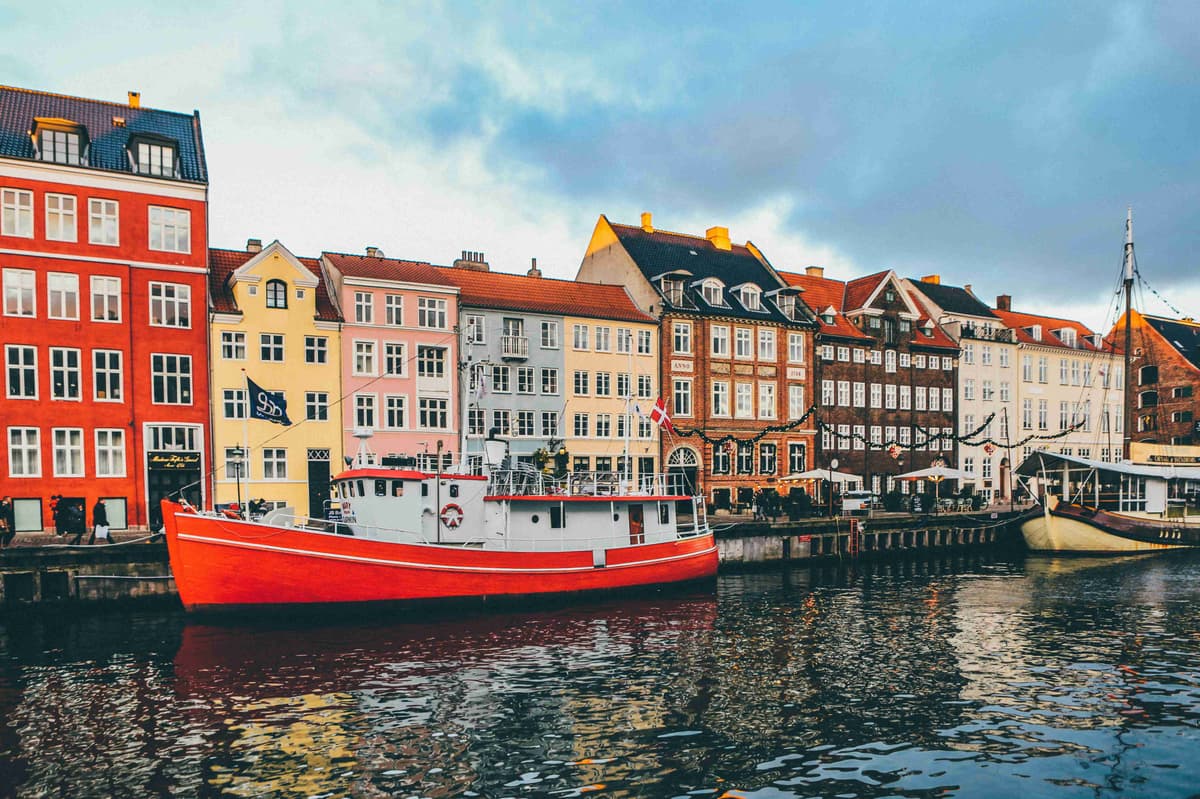 Colorful Waterfront Buildings with Boat Copenhagen