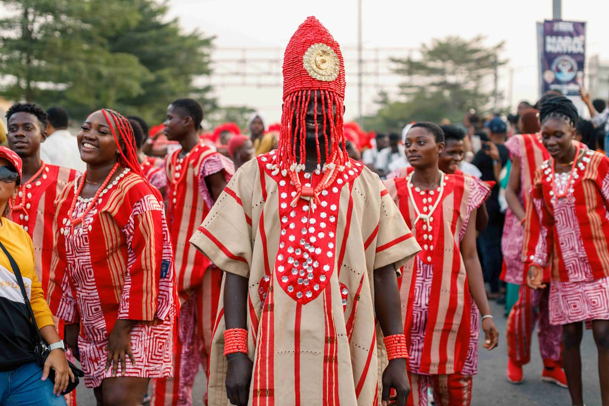 Cultura Festival Celebration in Red Attire