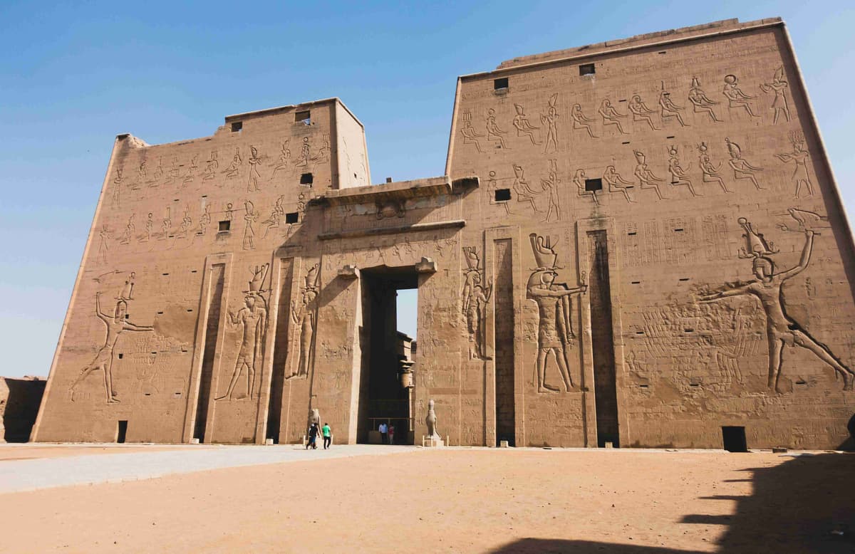 Egyptian Temple Facade with Hieroglyphs