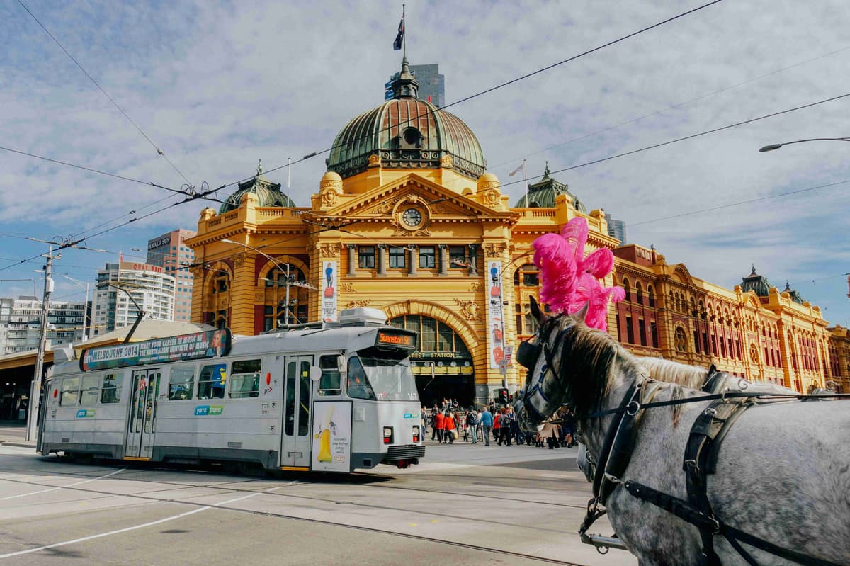 Flinders Street Station Melbourne with Tram and Horse Carriage