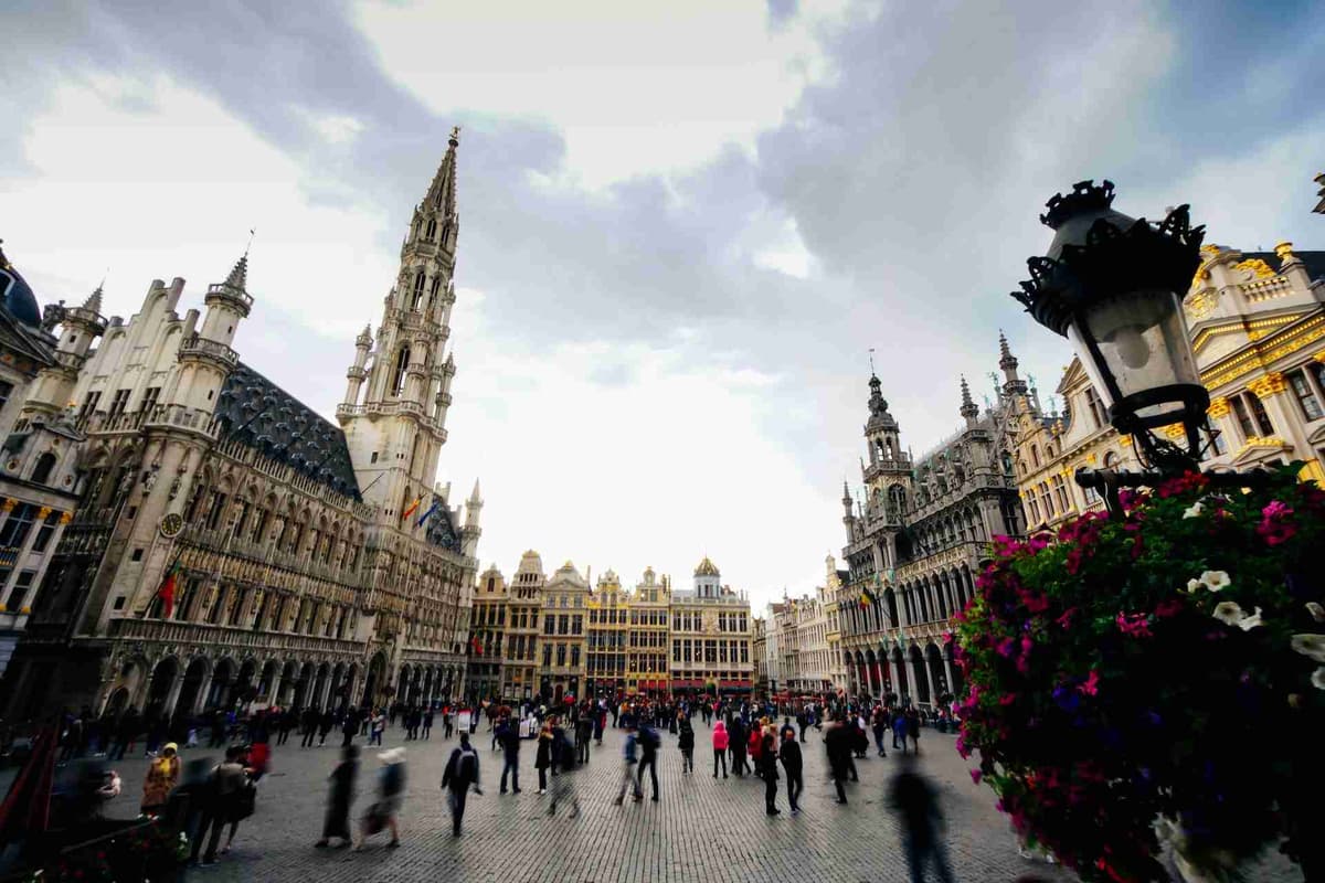 Grand Place Brussels with Crowds and Floral Decoration