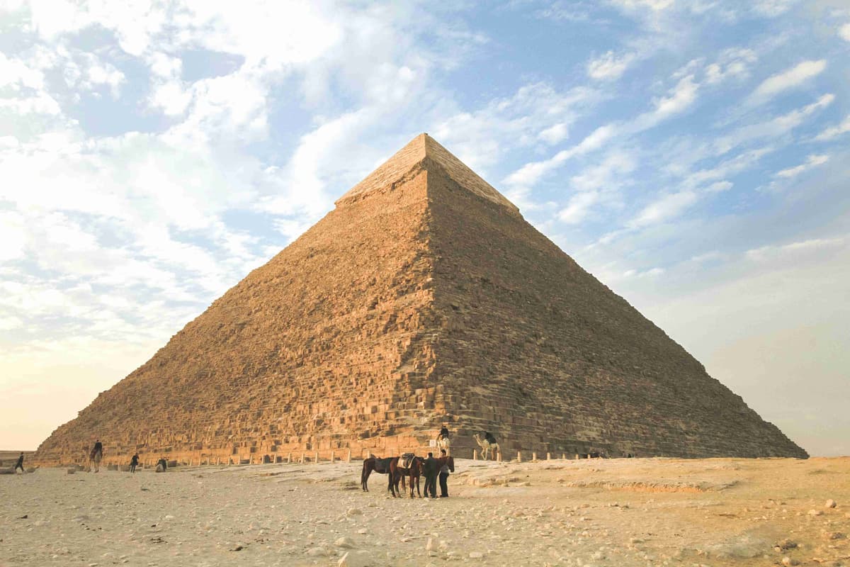 Great Pyramid of Giza with Horses at Sunset