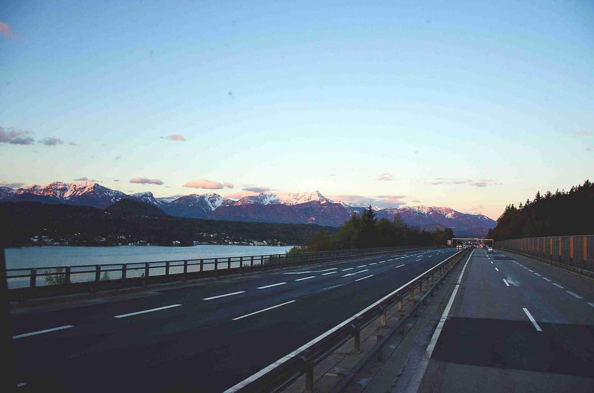 Highway with Mountain View at Dusk