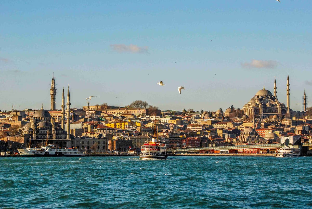 Istanbul Skyline with Historic Mosques and Ferry