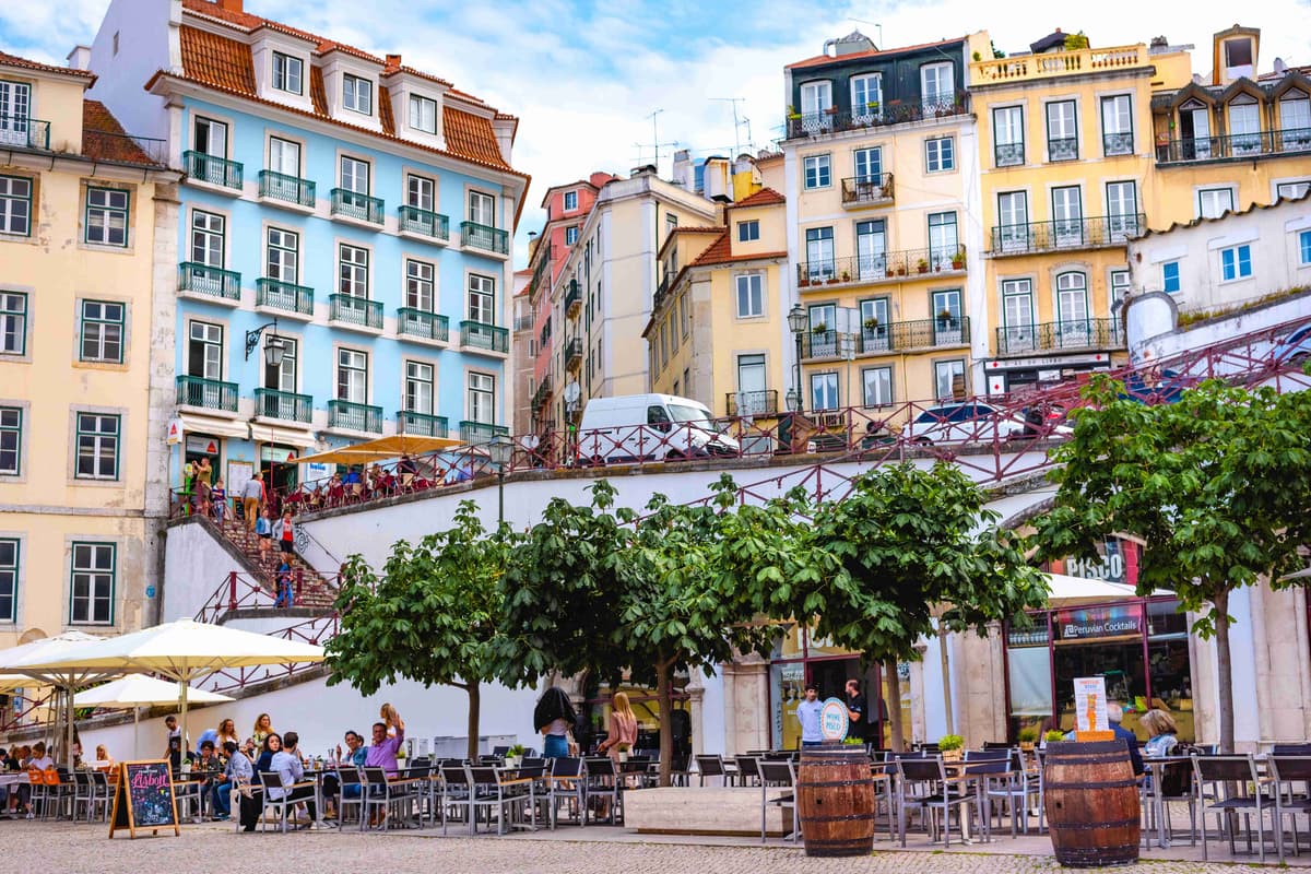 Lisbon Street Cafe and Colorful Buildings