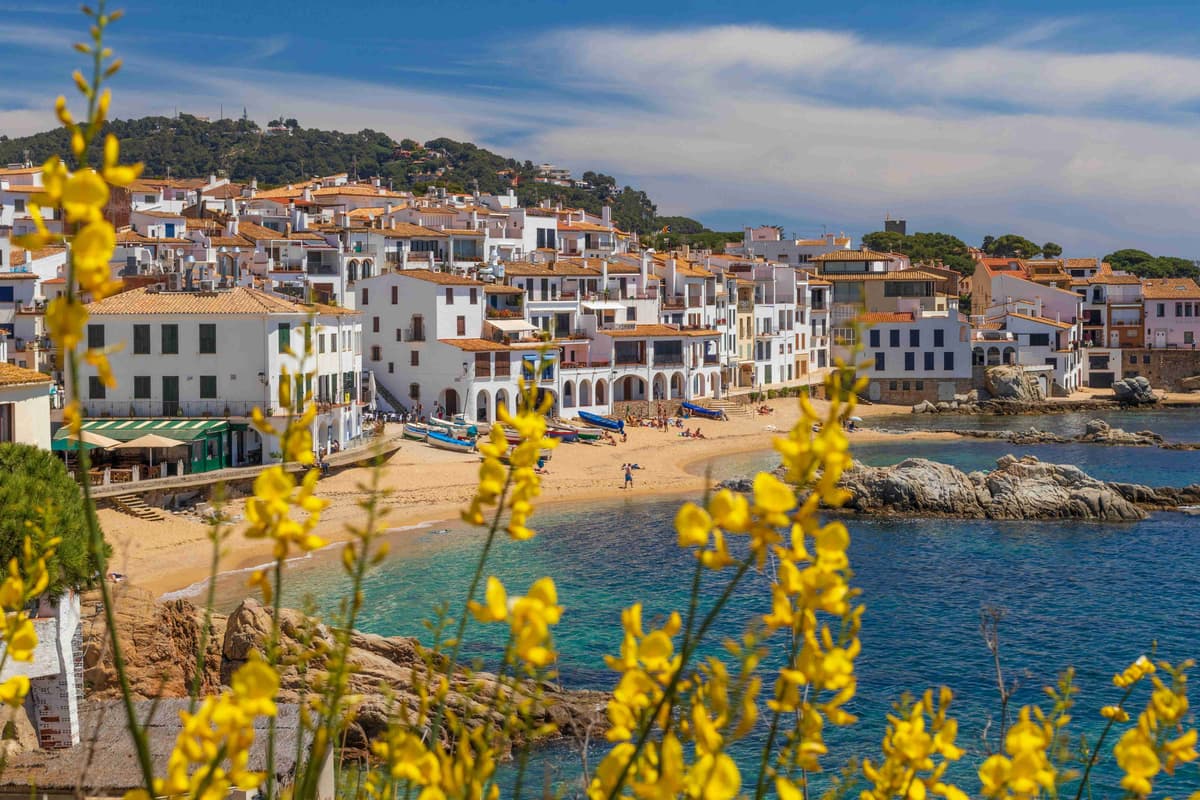 Mediterranean Village Beach View with Flowers
