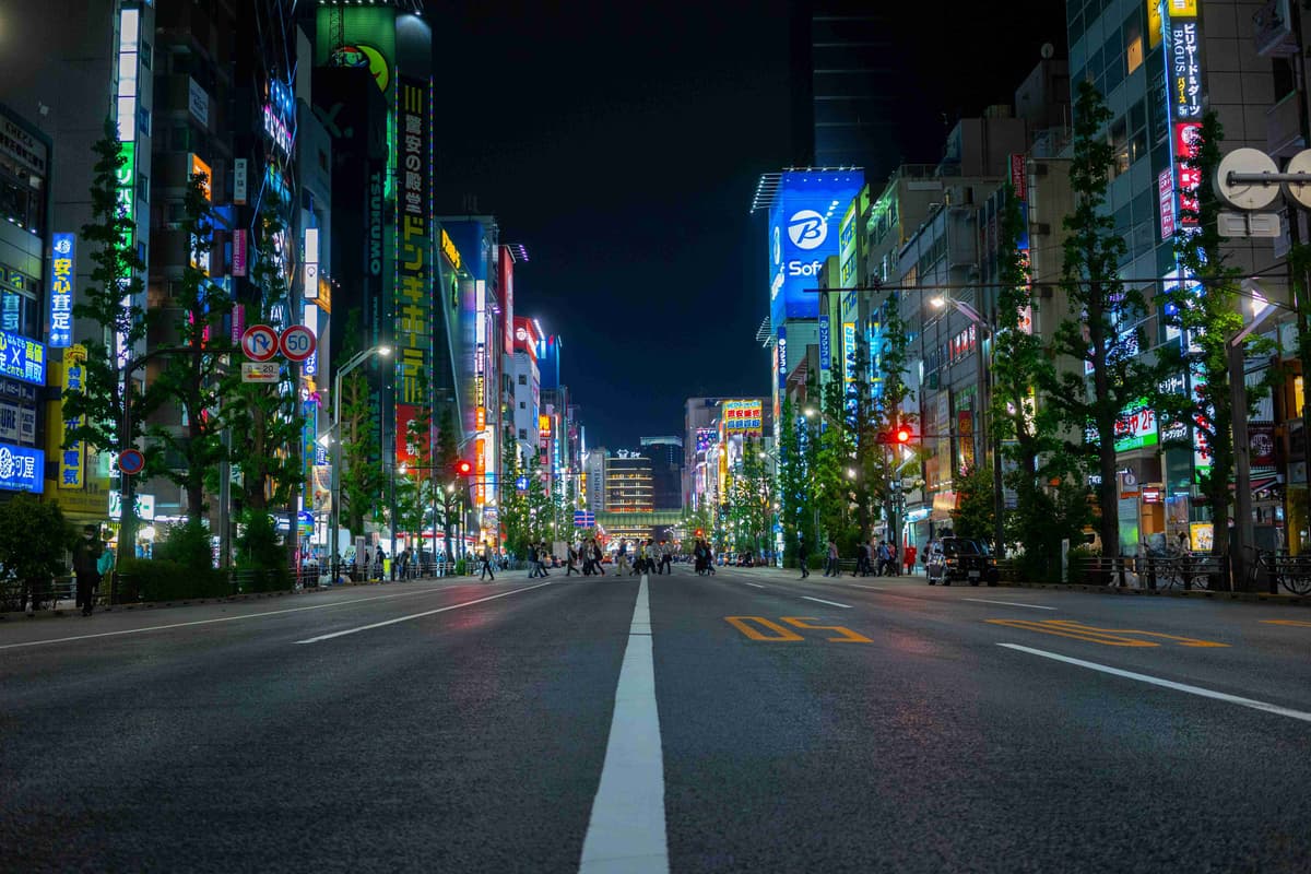Neon Lit Streets of Akihabara at Night Tokyo
