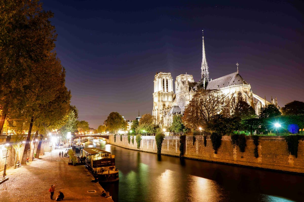 Notre Dame Cathedral Night View Seine River