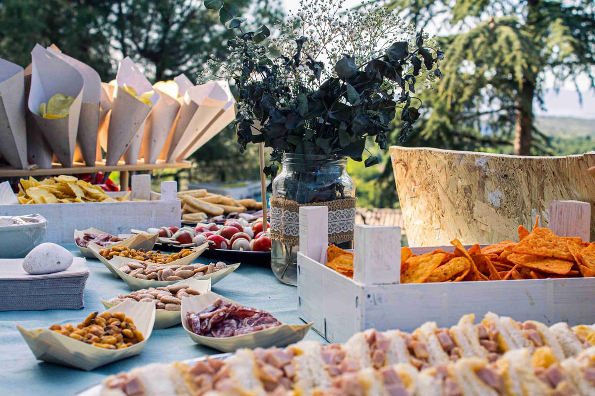 Outdoor Buffet Setup At Dusk