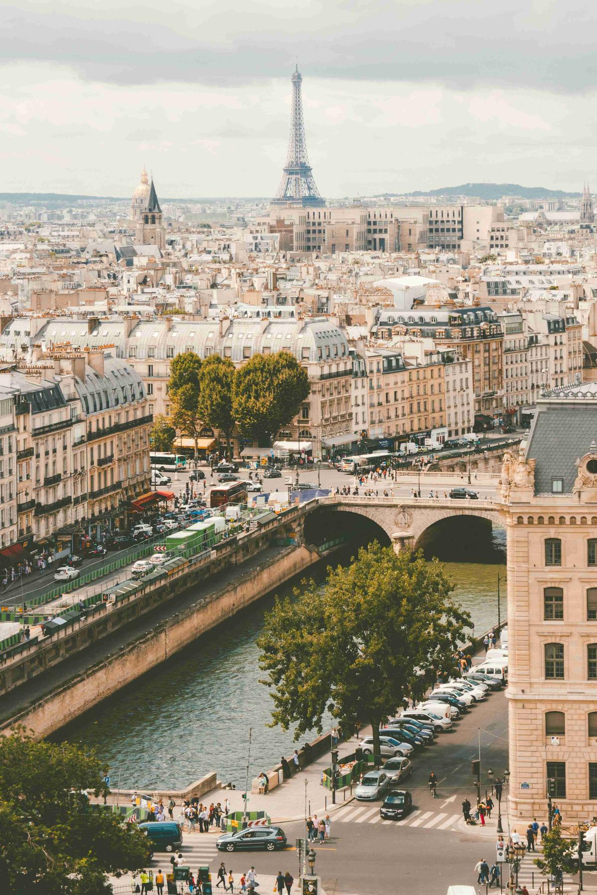 Paris Cityscape with Eiffel Tower and Seine River View