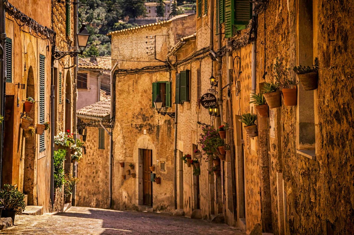 Rustic Mediterranean Street with Flower Pots