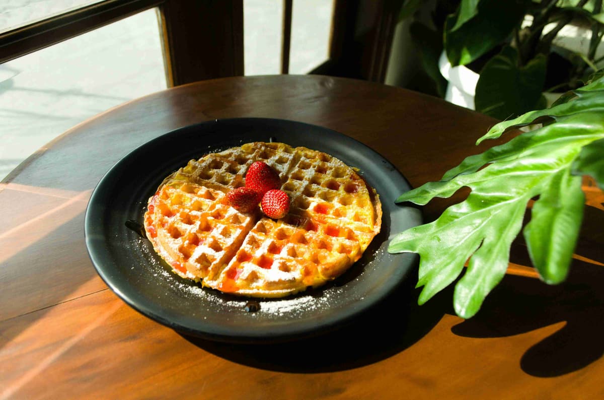 Sunlit Waffle with Strawberries