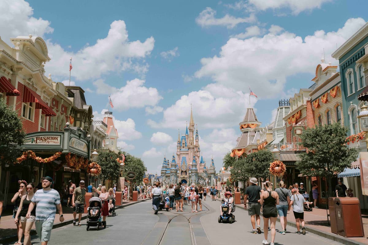 Theme Park Main Street with Castle in Background