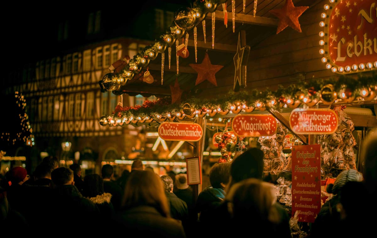 Traditional German Christmas Market at Night