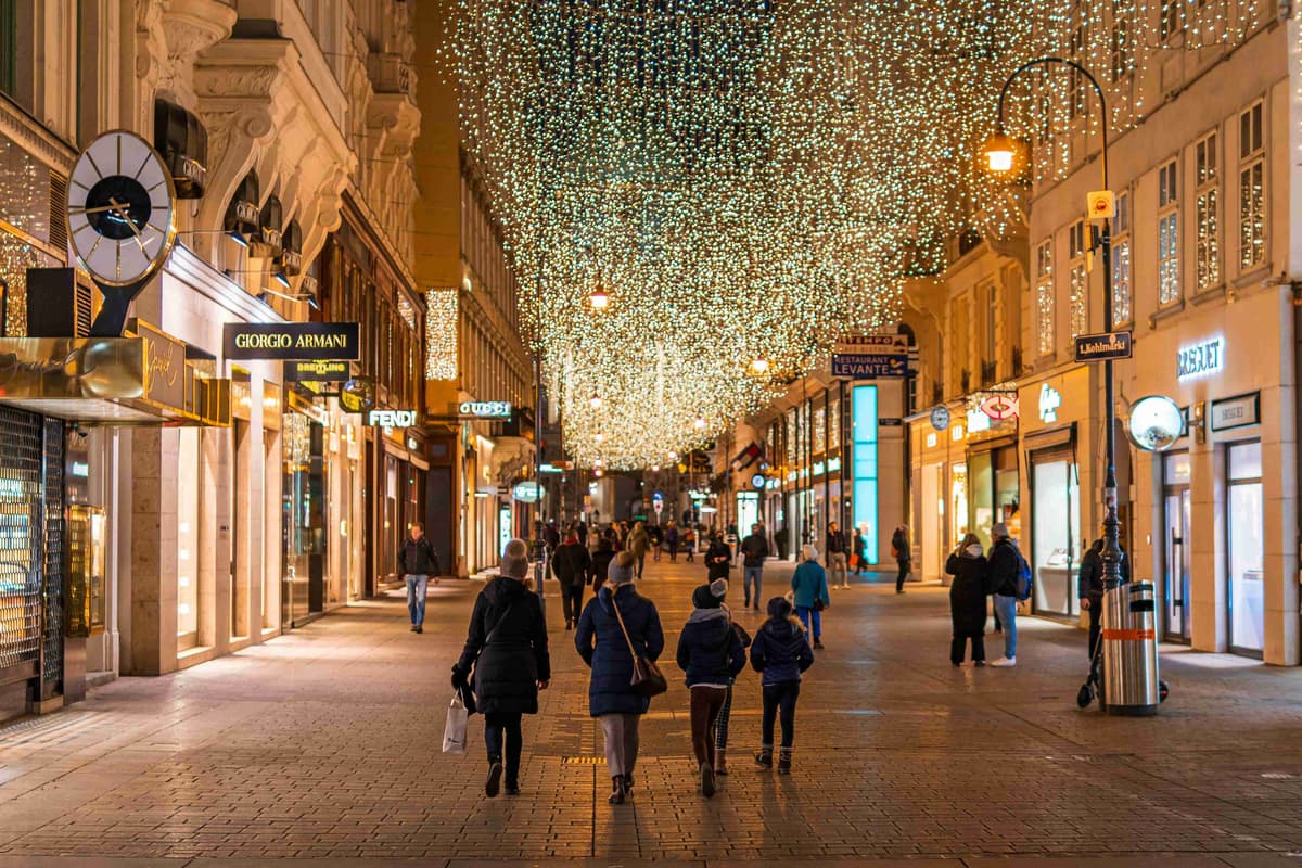 Twinkling Lights on Shopping Street at Night