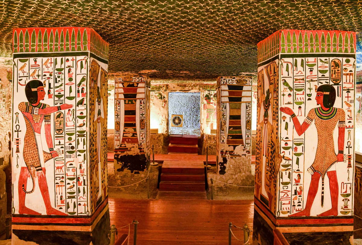 Vibrant Hieroglyphics in Ancient Egyptian Tomb Interior