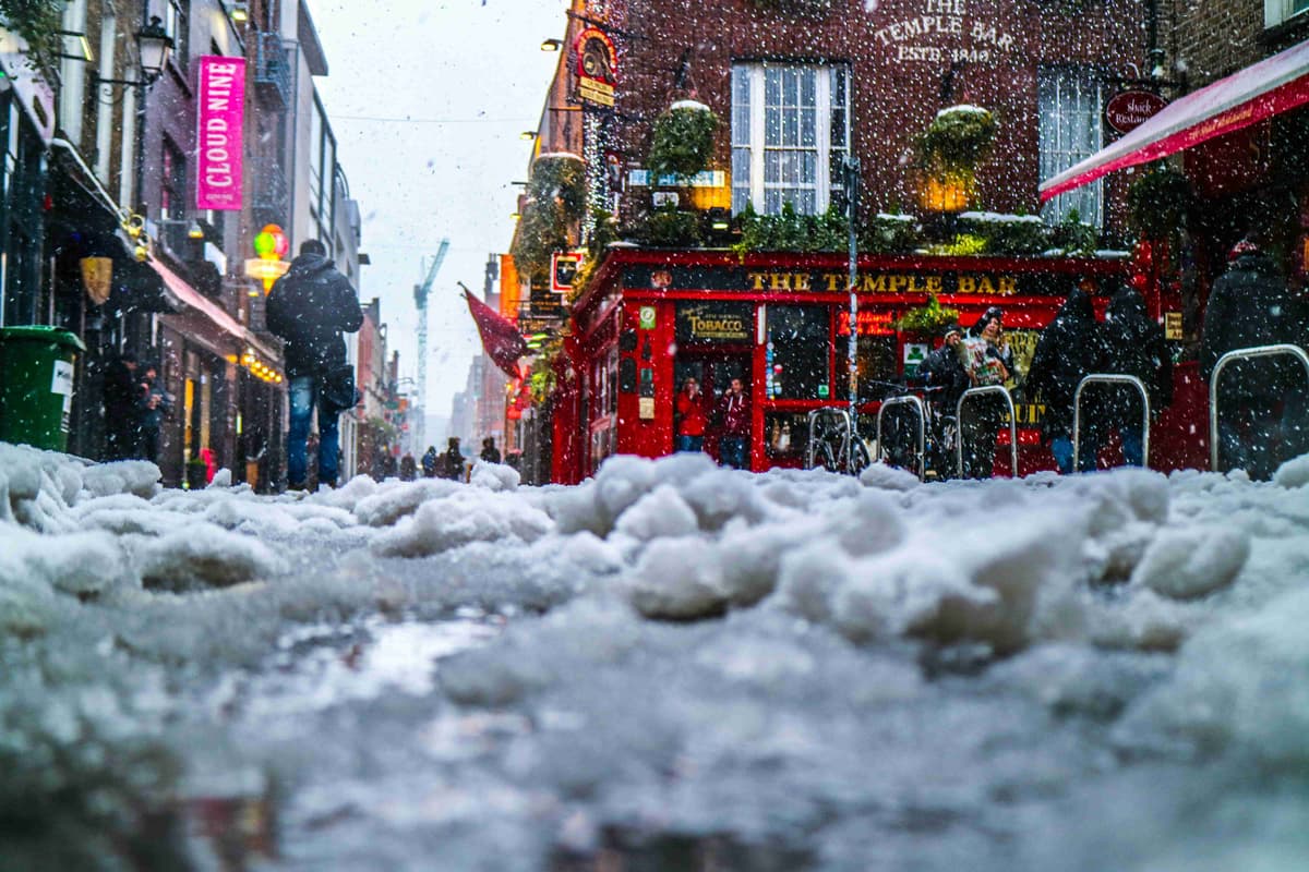 Winter Snowfall at Temple Bar Dublin