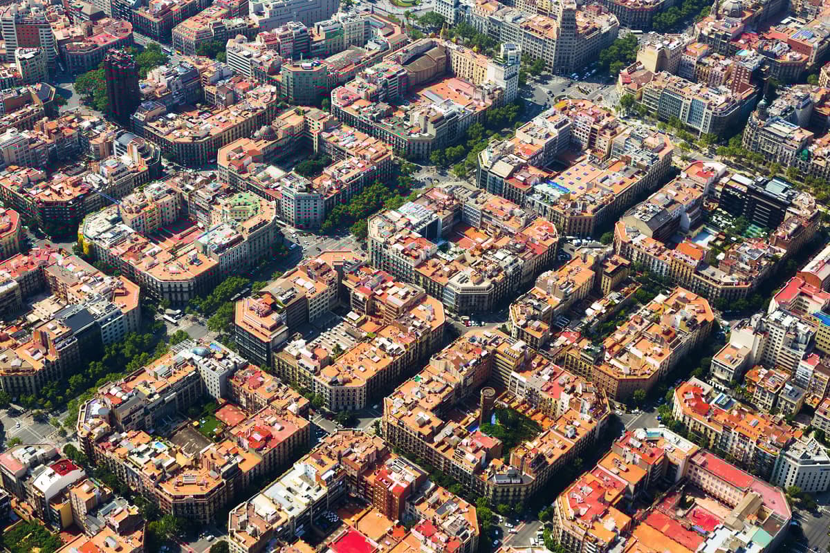 aerial view eixample district barcelona spain