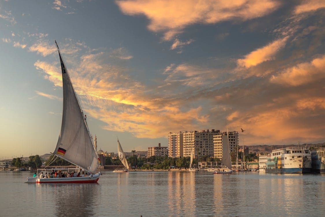 Sailboats on the Nile at Sunset