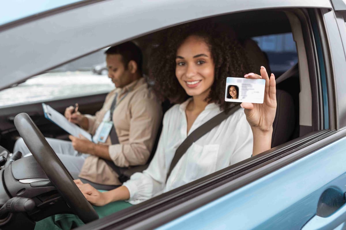 cheerful-arabic-lady-showing-driving-license-card