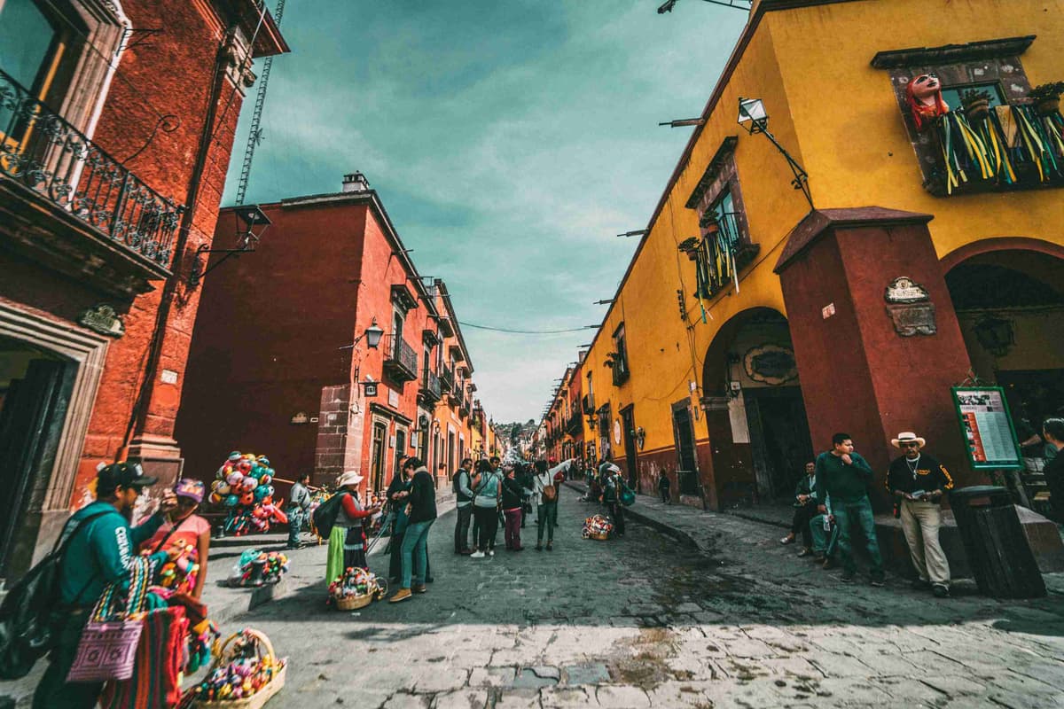 Colorful Street Scene in a Mexican Town