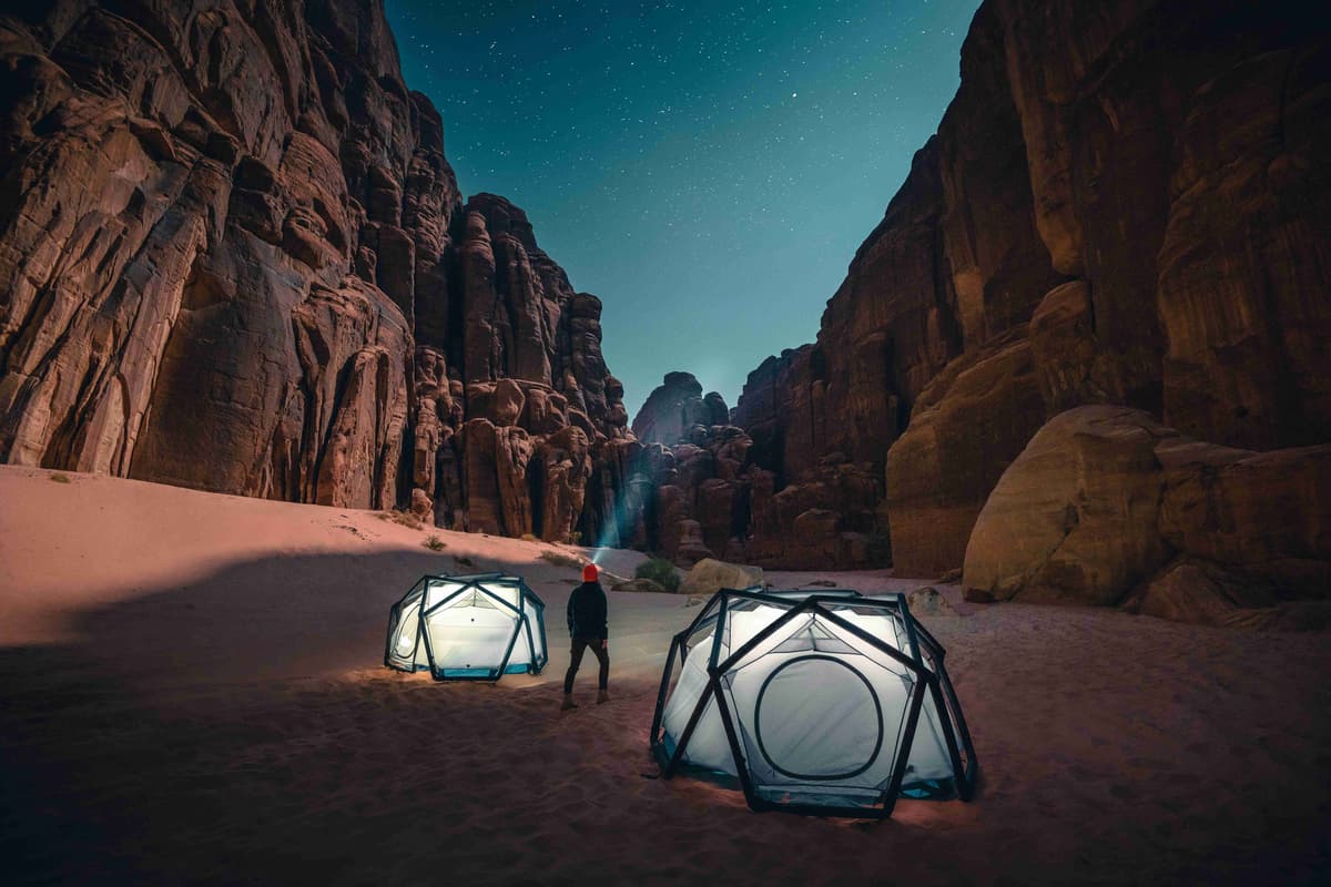 Night Camping in a Rocky Desert Canyon