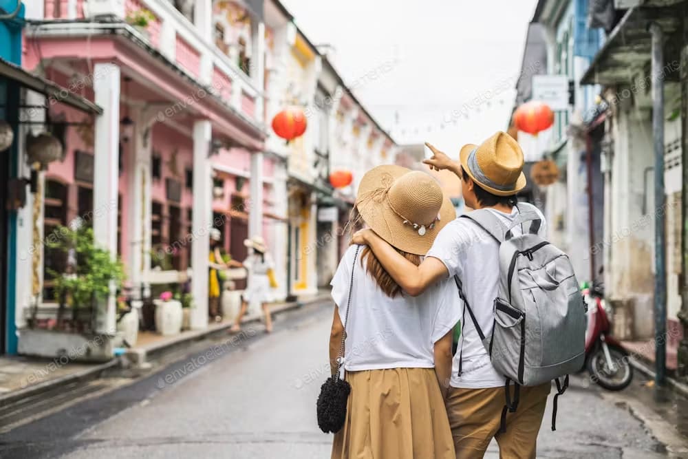Couple Exploring Historic Street