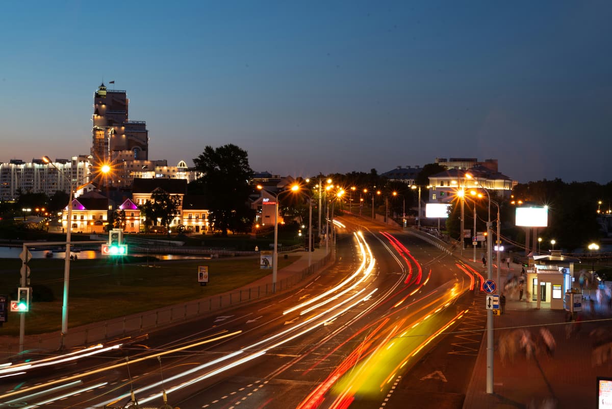 a city street at night