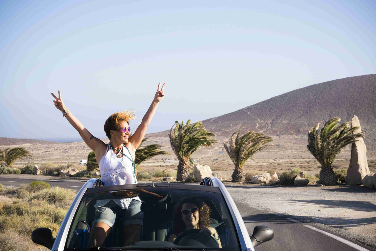 Joyful Road Trip in Desert Landscape
